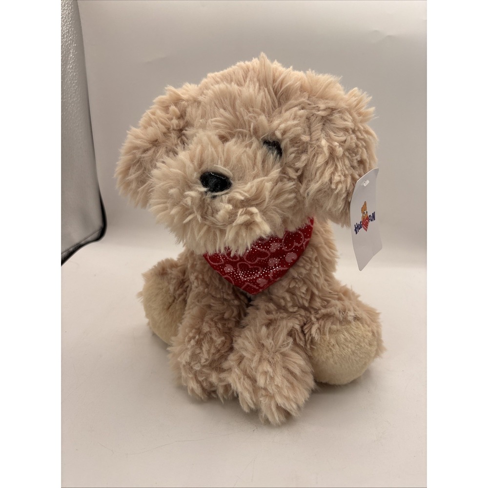 Valentine's Day Tan Standing puppy plush with red heart bandanna